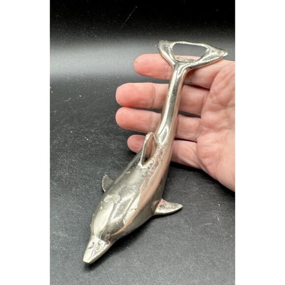 Vintage 1960’s MCM Dolphin Bottle Opener Silverplate Matte 2-Way Bar Tool -S1L - Picture 2 of 9